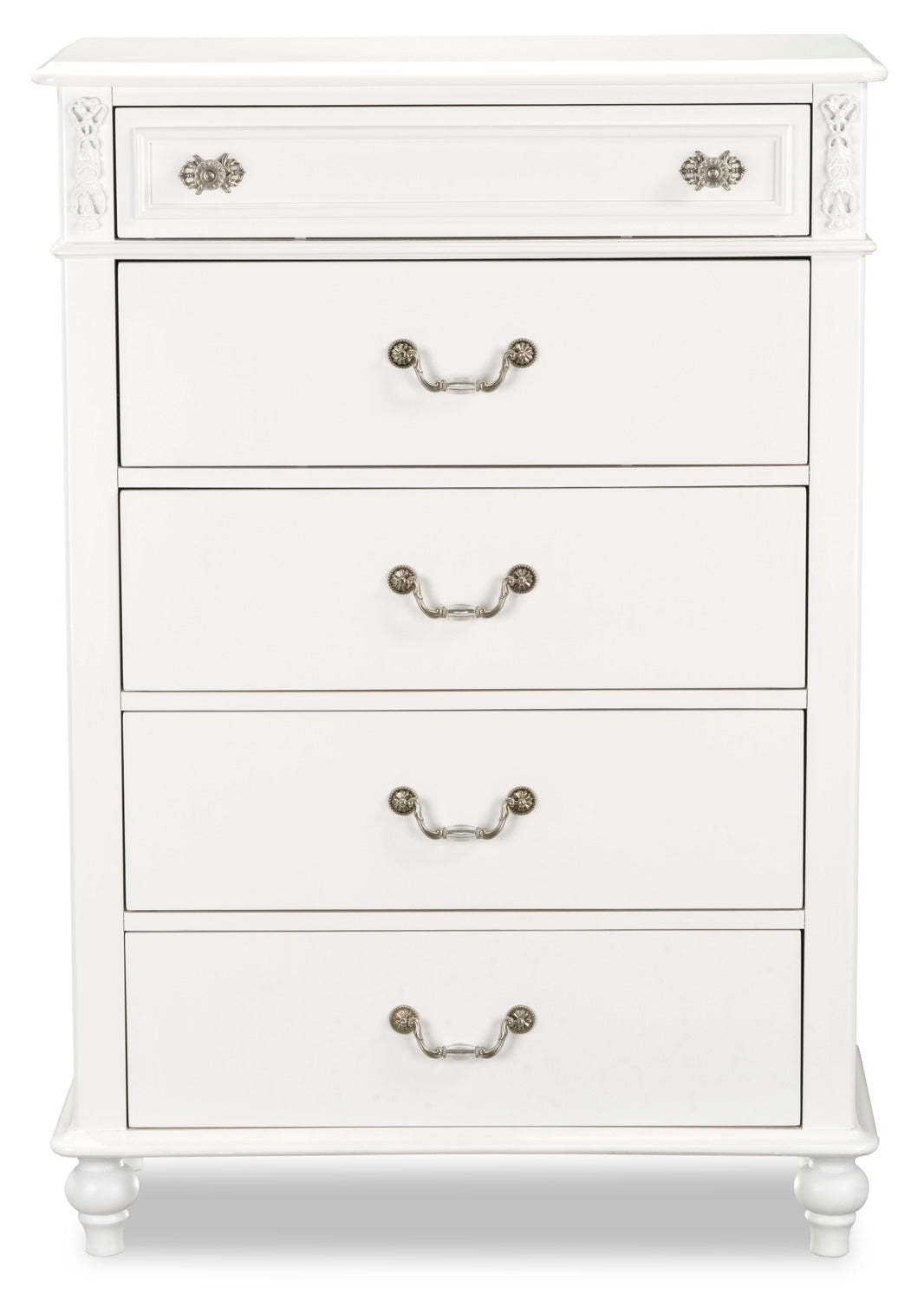 Commode de chambre à coucher à 5 tiroirs Livy pour enfants, 35 W - Blanc | Commode verticale Livy de 35 po (L) à 5 tiroirs pour enfant - blanche