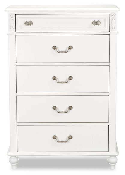 Commode de chambre à coucher à 5 tiroirs Livy pour enfants, 35 W - Blanc | Commode verticale Livy de 35 po (L) à 5 tiroirs pour enfant - blanche