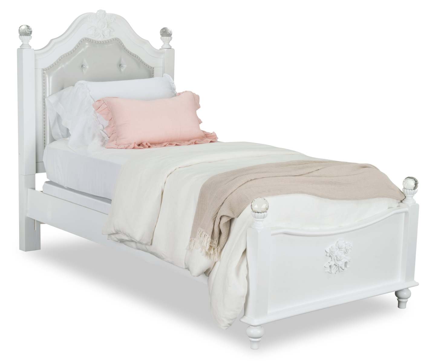 Lit à panneaux Livy pour enfants, blanc, cuir végétalien - Taille simple | Lit à panneau Livy pour enfants en cuir végétalien, blanc - format lit simple