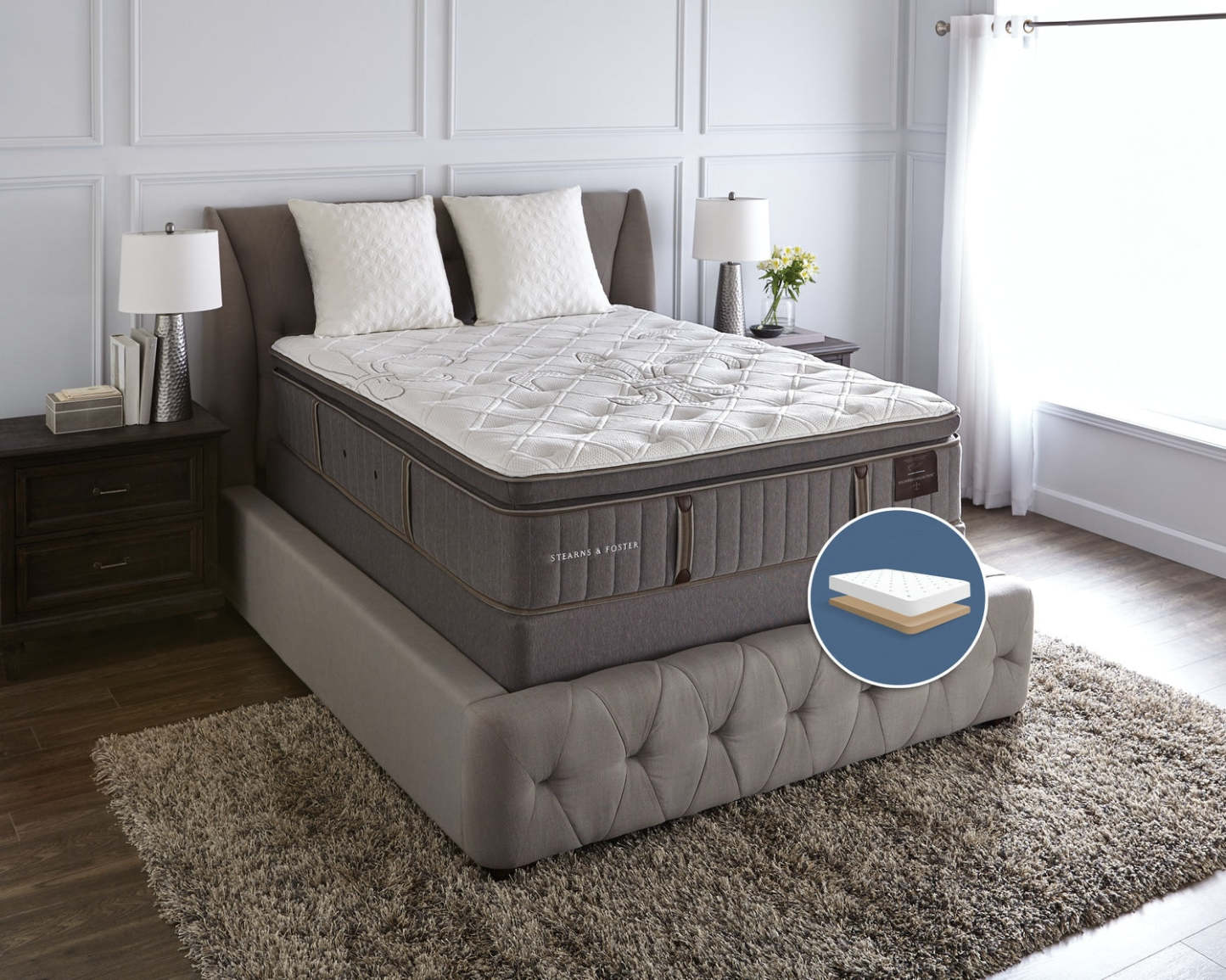 Stearns &amp; Foster Eastminster Pillow-Top Low-Profile Mattress Set|Ensemble matelas à plateau-coussin à profil bas Eastminster de Stearns &amp; Foster pour très grand lit
