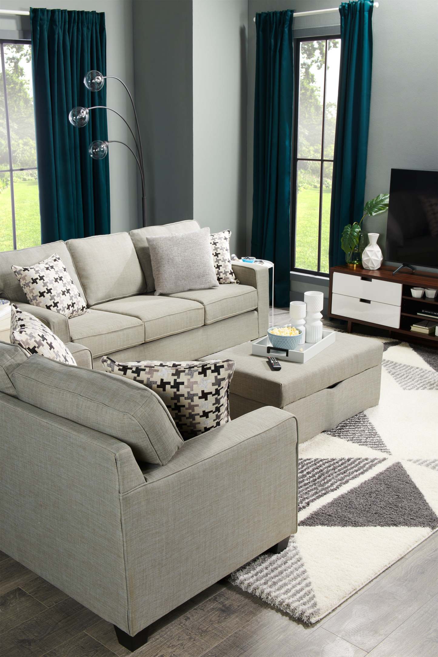 82 Mid-Century Black with Marble Base and 3-Light Glass Shade Arc Lampadaire|Lampe à pied arquée milieu du 20e siècle de 82 po noire à 3 ampoules avec base en marbre et abat-jour en verre