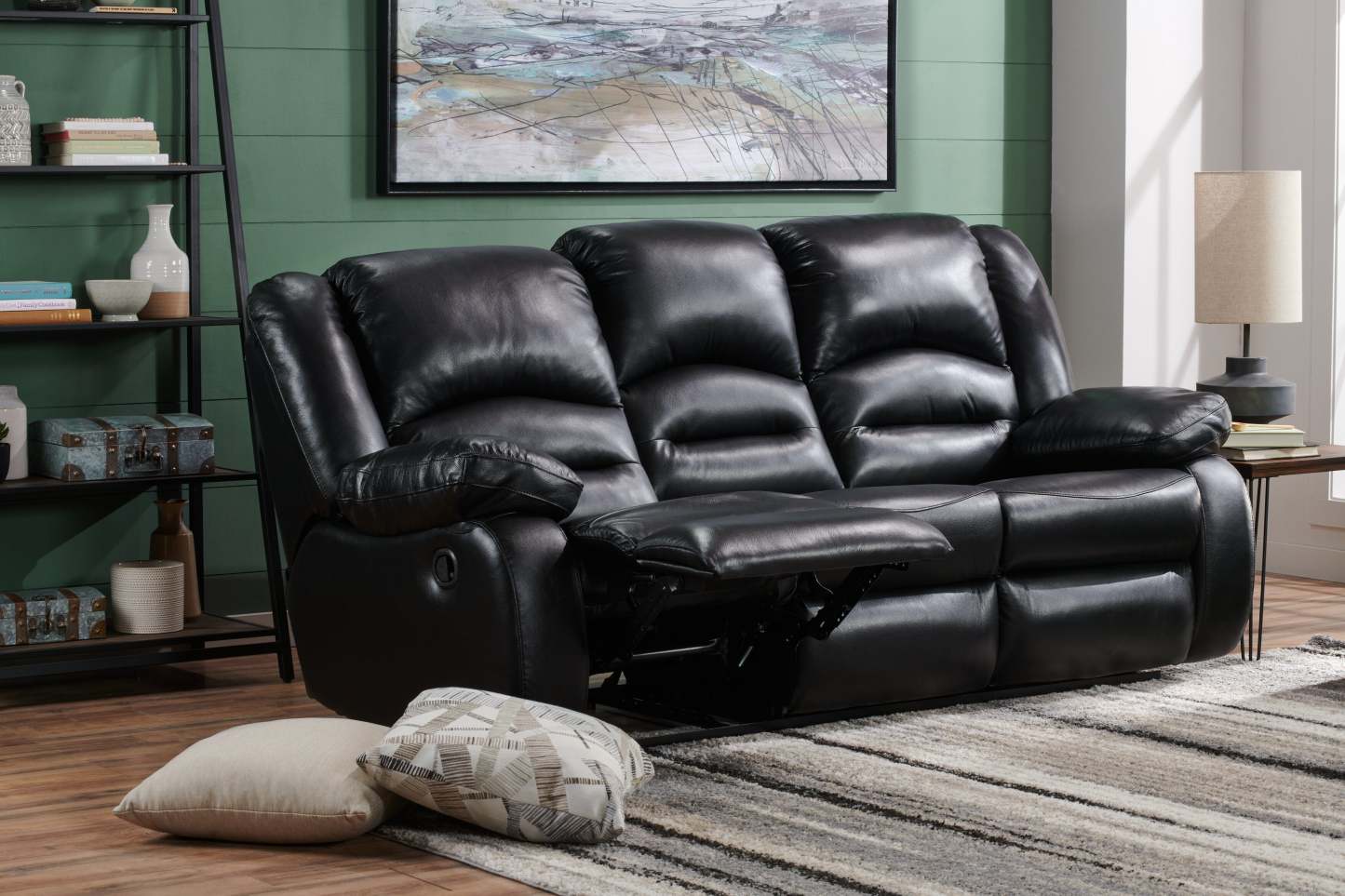 Sofa inclinable Toreno de 86 po en cuir véritable - noir