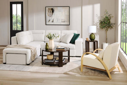 Loft 27.55 Chaise d'appoint en tissu bouclé avec oreiller décoratif et accoudoirs et pieds en bois - Blanc | Fauteuil d'appoint Loft de 27,55 po en tissu bouclé avec coussin décoratif, accoudoirs et pattes en bois - blanc