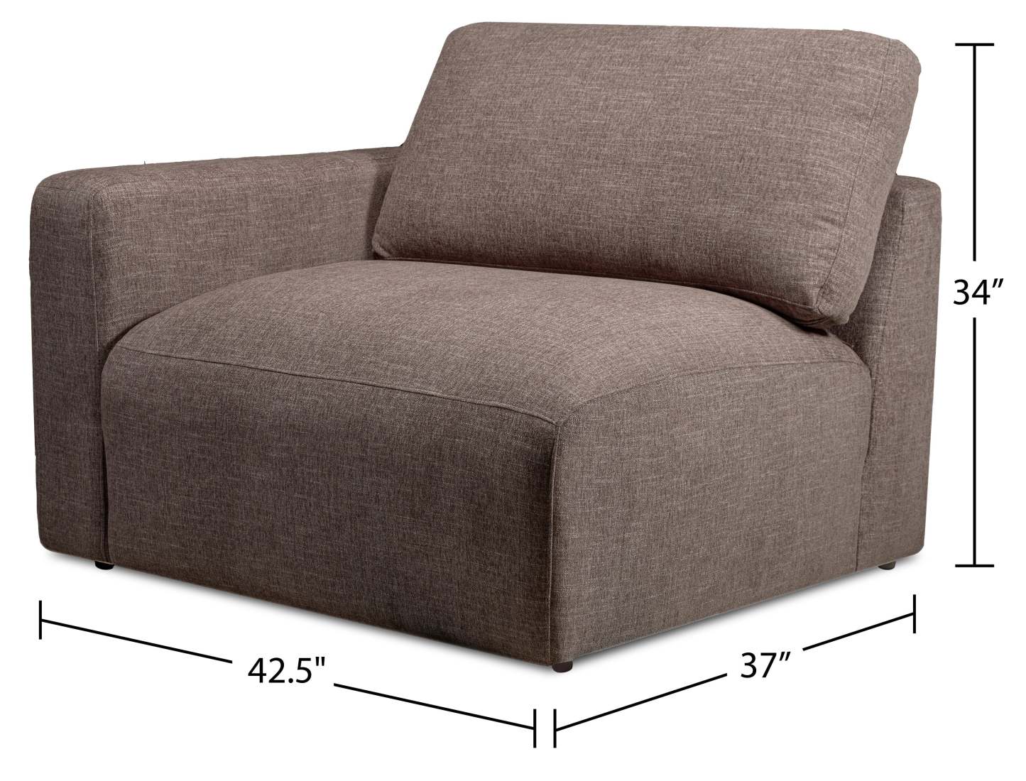 Fauteuil modulaire de gauche Lotus de Kort & Co. de 42,5 po en tissu de chenille avec coussins en duvet et plumes - brun café