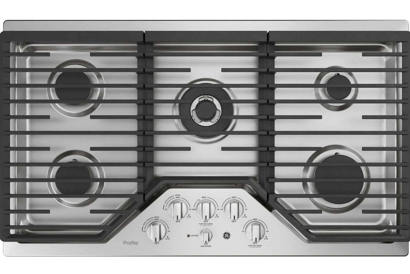 Profile 36 5-Element Gas Cooktop - Stainless - PGP9036SLSS | Surface de cuisson à gaz Profile de 36 po à 5 éléments - acier inoxydable - PGP9036SLSS