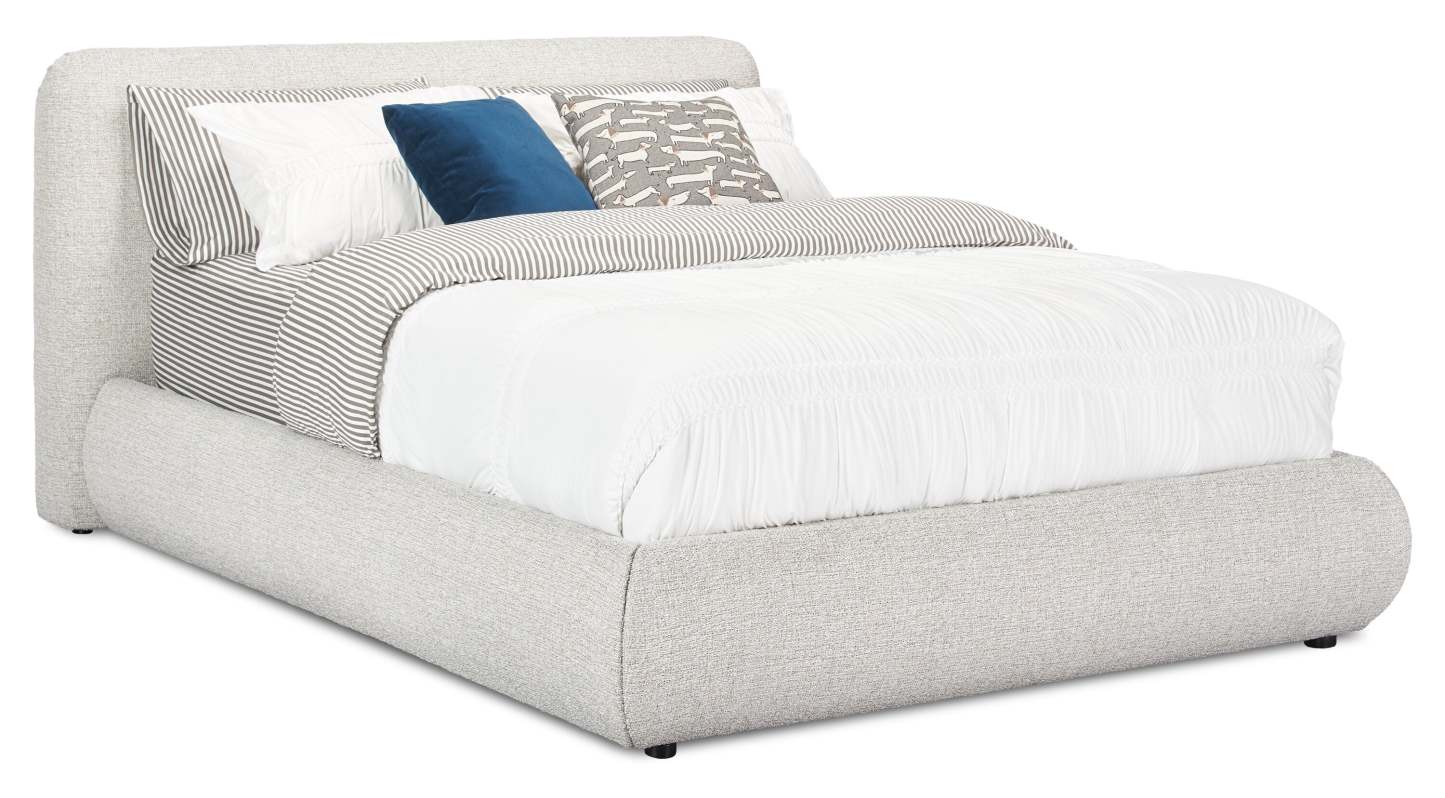 Lit plateforme rembourré Luka en tissu de polyester gris, moderne – format grand lit