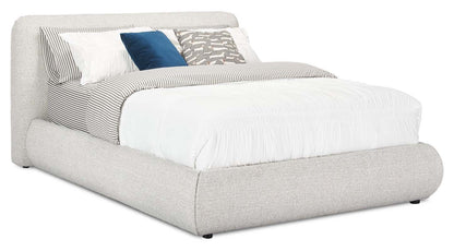 Lit plateforme rembourré Luka en tissu de polyester gris, moderne – format grand lit