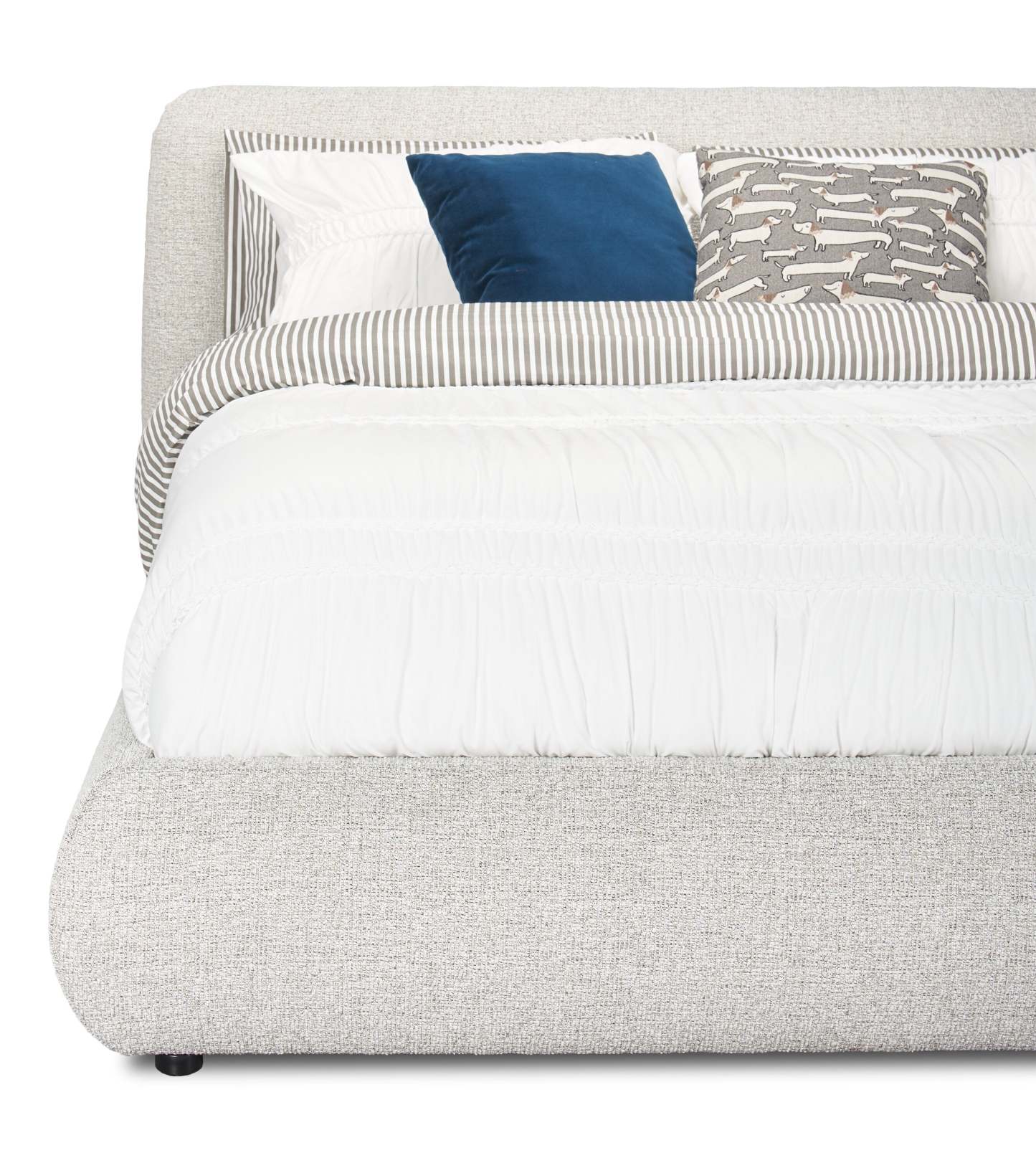 Lit plateforme rembourré Luka en tissu de polyester gris, moderne – format grand lit