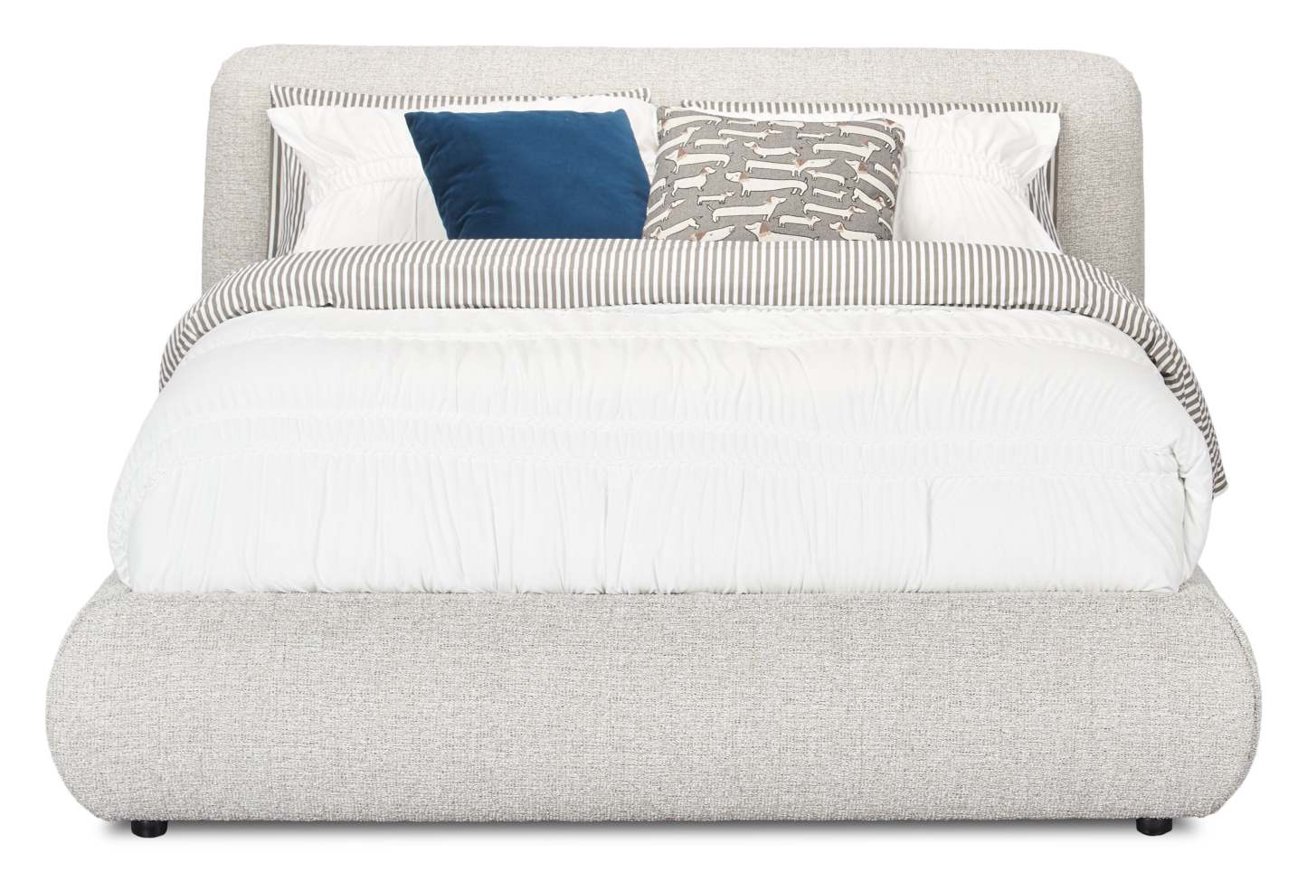 Lit plateforme rembourré Luka en tissu de polyester gris, moderne – format grand lit