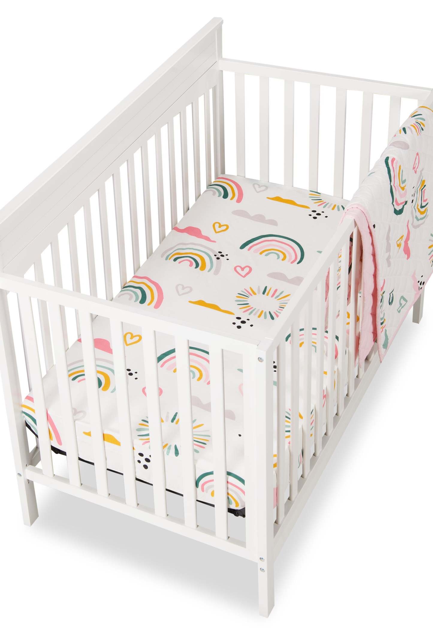 Luna 3-Piece Crib Bedding Set - White and Pink| Literie Luna 3 pièces pour lit de bébé - blanc et rose