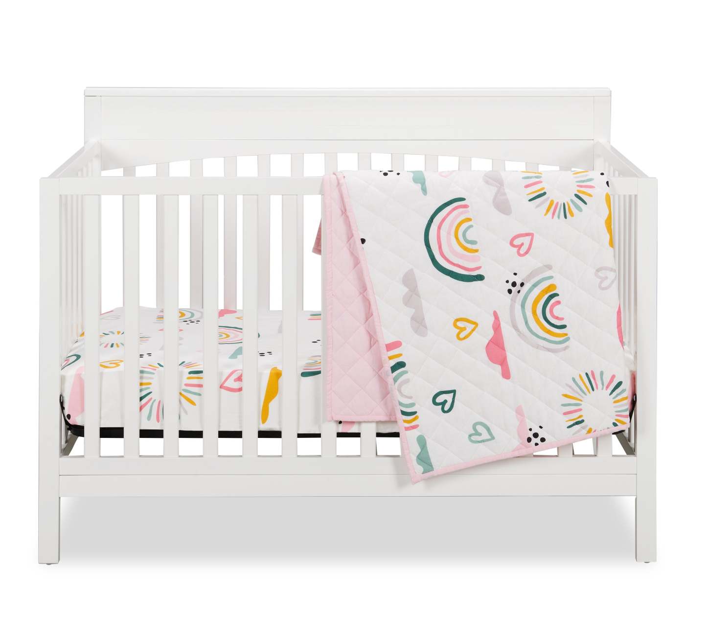 Luna 3-Piece Crib Bedding Set - White and Pink| Literie Luna 3 pièces pour lit de bébé - blanc et rose