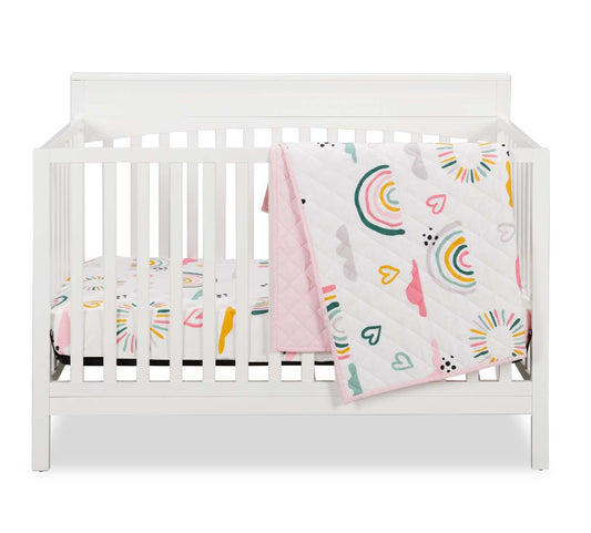 Luna 3-Piece Crib Bedding Set - White and Pink| Literie Luna 3 pièces pour lit de bébé - blanc et rose