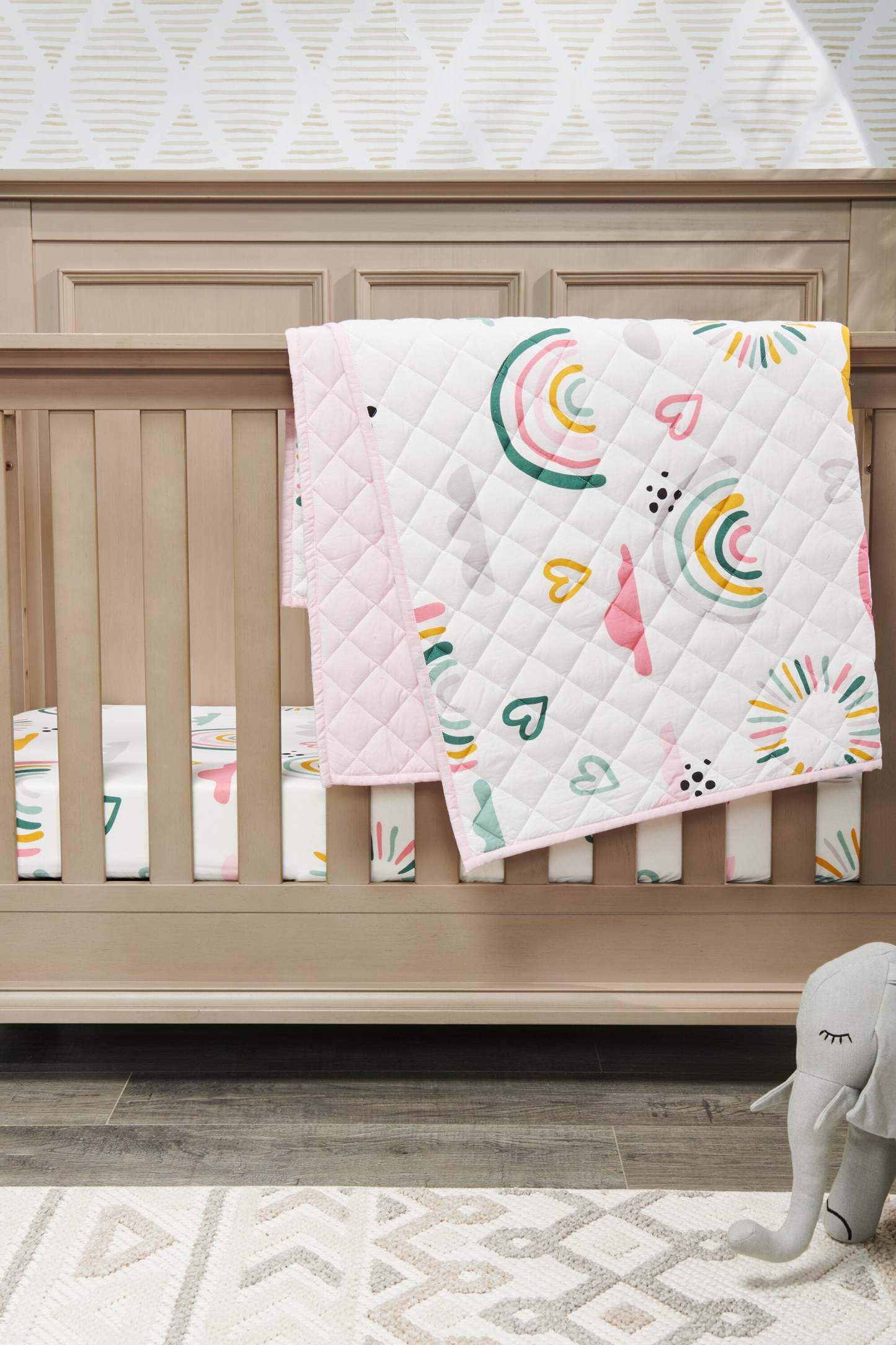 Luna 3-Piece Crib Bedding Set - White and Pink| Literie Luna 3 pièces pour lit de bébé - blanc et rose