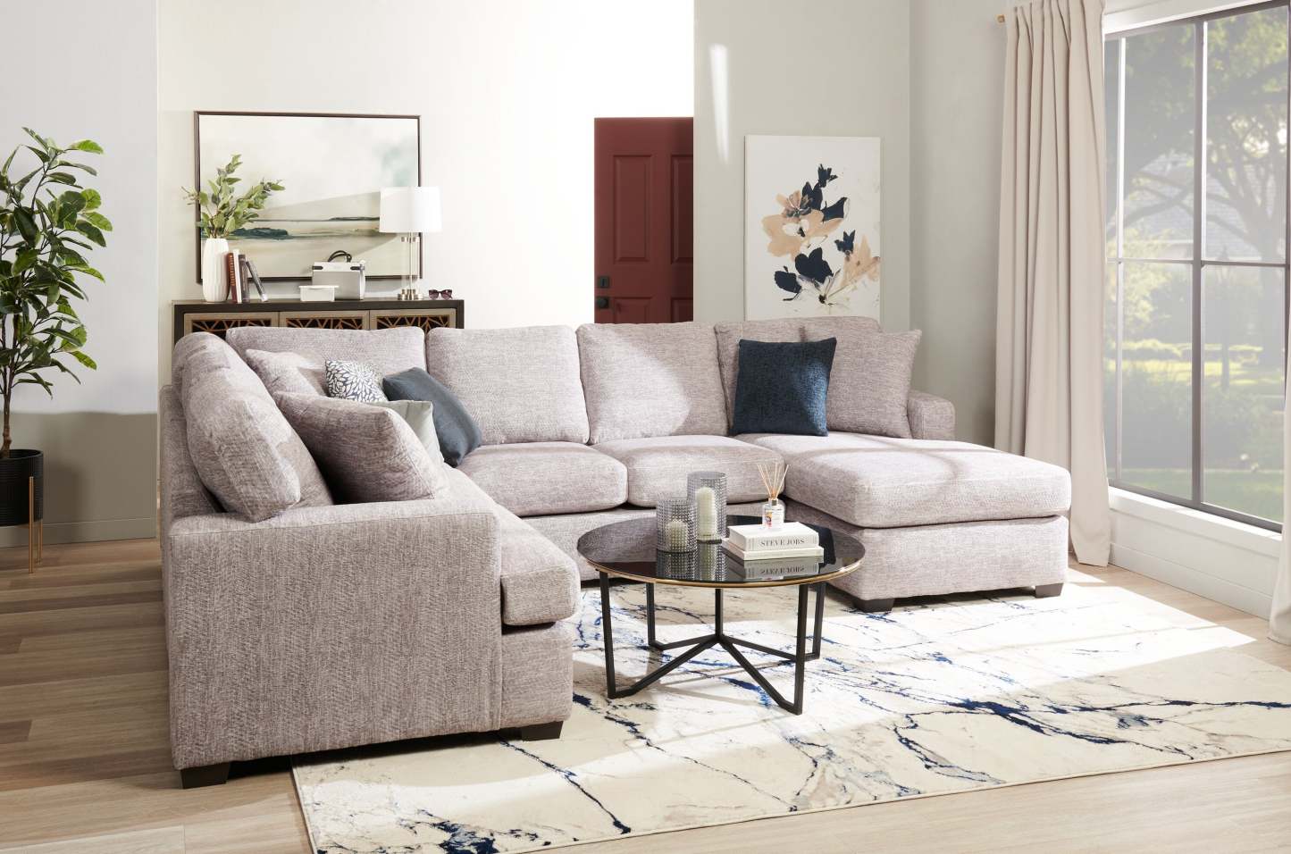 Sofa sectionnel de droite Luxe 3 pièces fabriqué au Canada en tissu avec coussins amovibles - gris colombe Zaftig