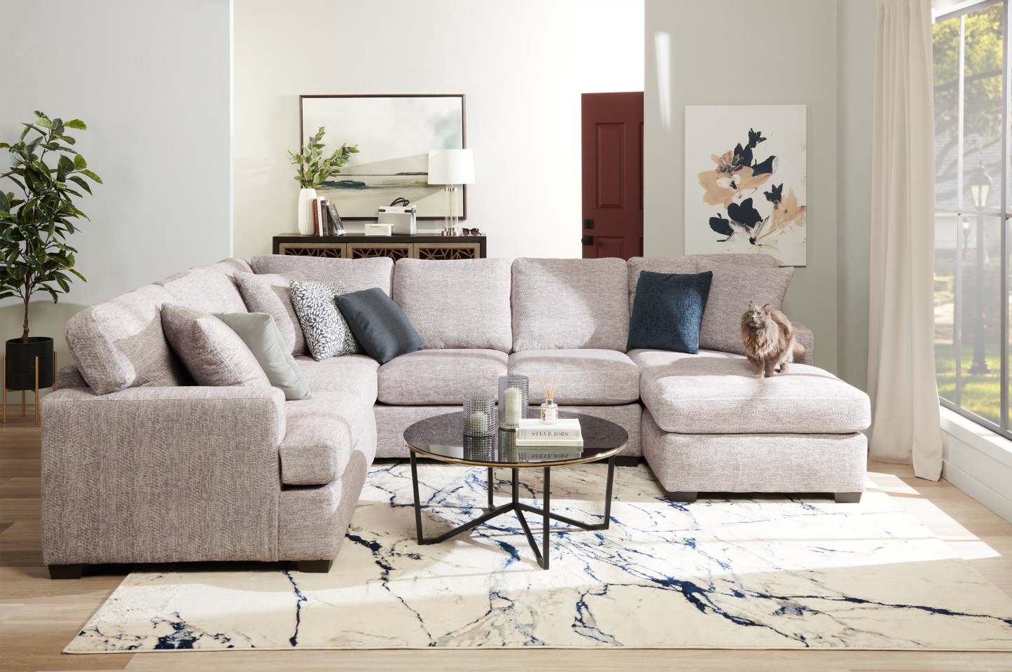 Sofa sectionnel de droite Luxe 3 pièces fabriqué au Canada en tissu avec coussins amovibles - gris colombe Zaftig