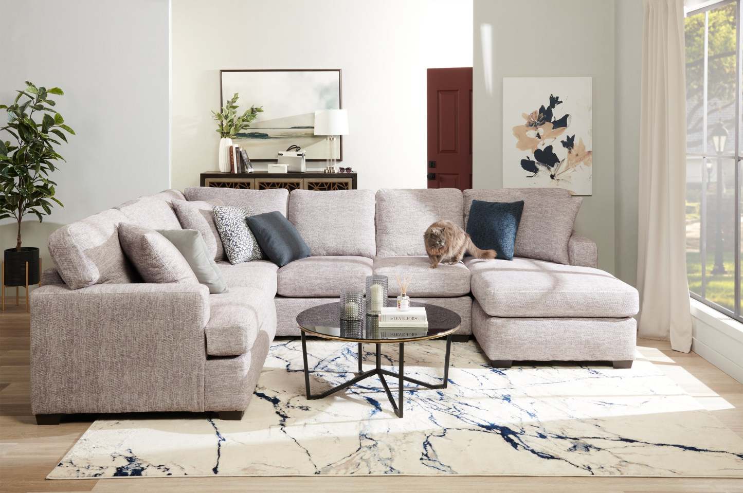 Sofa sectionnel de droite Luxe 3 pièces fabriqué au Canada en tissu avec coussins amovibles - gris colombe Zaftig