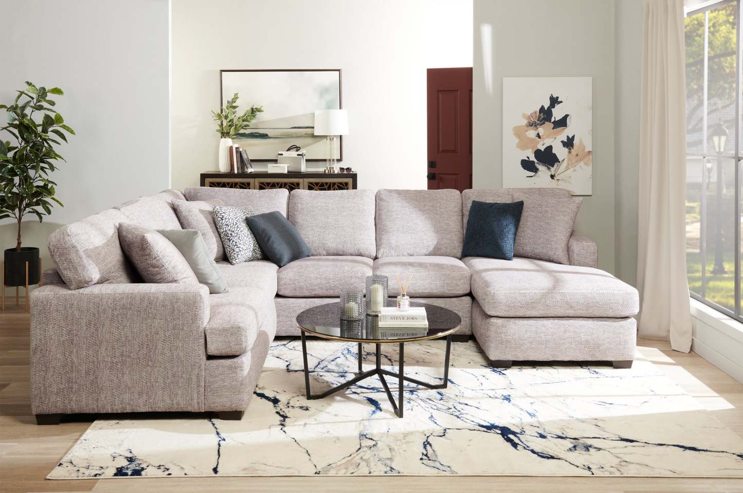 Sofa sectionnel de droite Luxe 3 pièces fabriqué au Canada en tissu avec coussins amovibles - gris colombe Zaftig