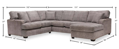 Sofa sectionnel de droite Luxe 3 pièces fabriqué au Canada en tissu avec coussins amovibles - gris colombe Zaftig