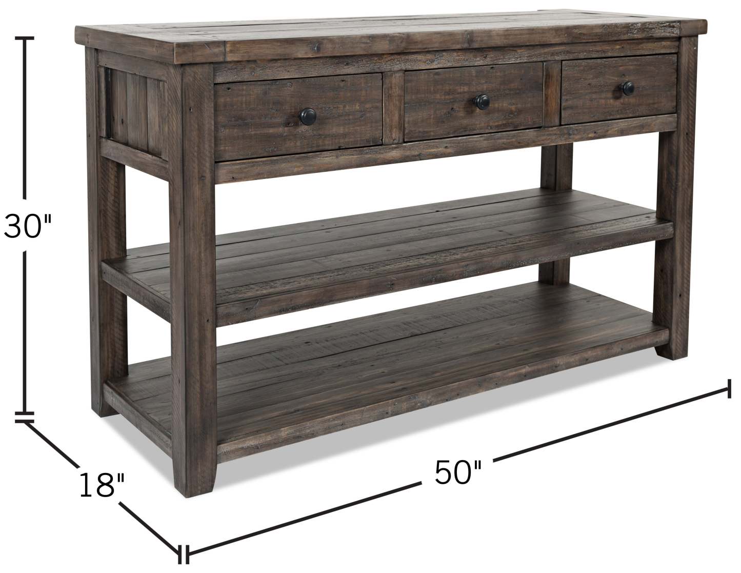 Madison 50 Rustic Sofa Table with Storage and Shelf - Grey Brown Wood|Table de salon rustique Madison de 50 po avec rangement et tablette - bois gris-brun
