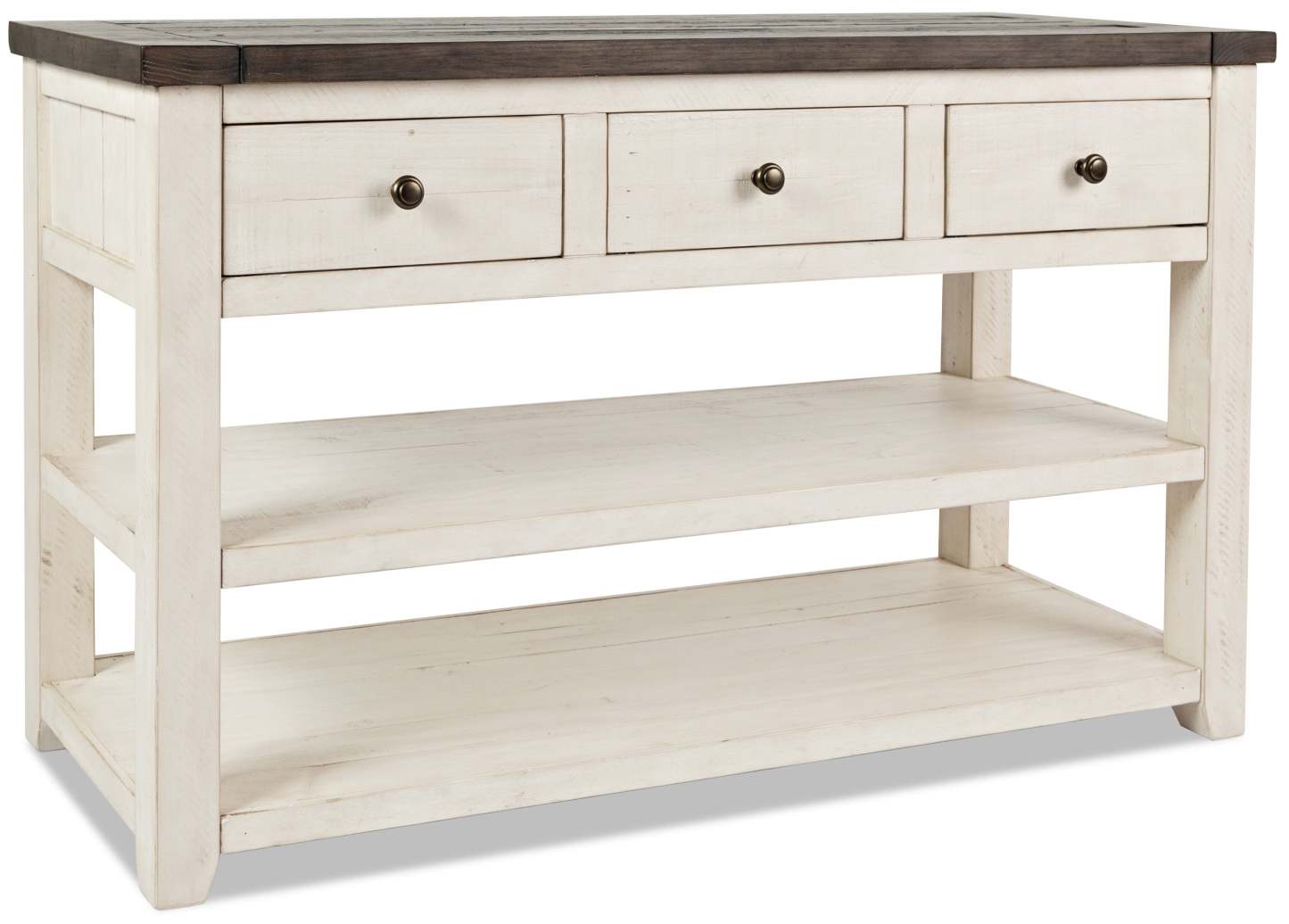 Madison 50 Rustic Sofa Table with Storage and Shelf - White Wood|Table de salon rustique Madison de 50 po avec rangement et tablette - bois blanc