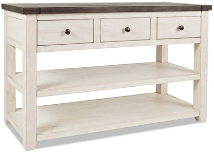 Madison 50 Rustic Sofa Table with Storage and Shelf - White Wood|Table de salon rustique Madison de 50 po avec rangement et tablette - bois blanc