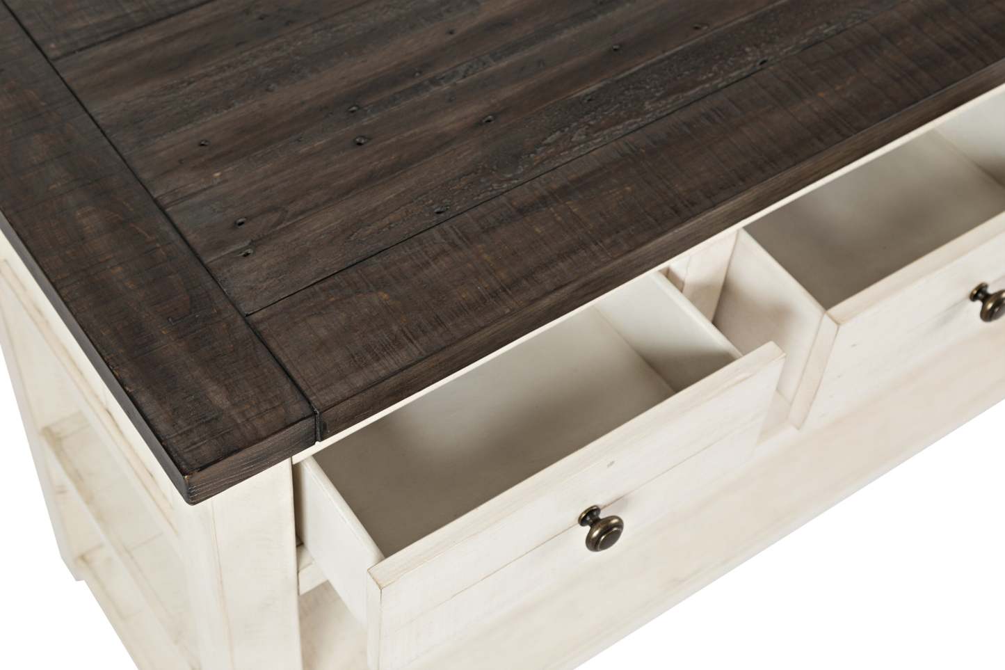 Madison 50 Rustic Sofa Table with Storage and Shelf - White Wood|Table de salon rustique Madison de 50 po avec rangement et tablette - bois blanc