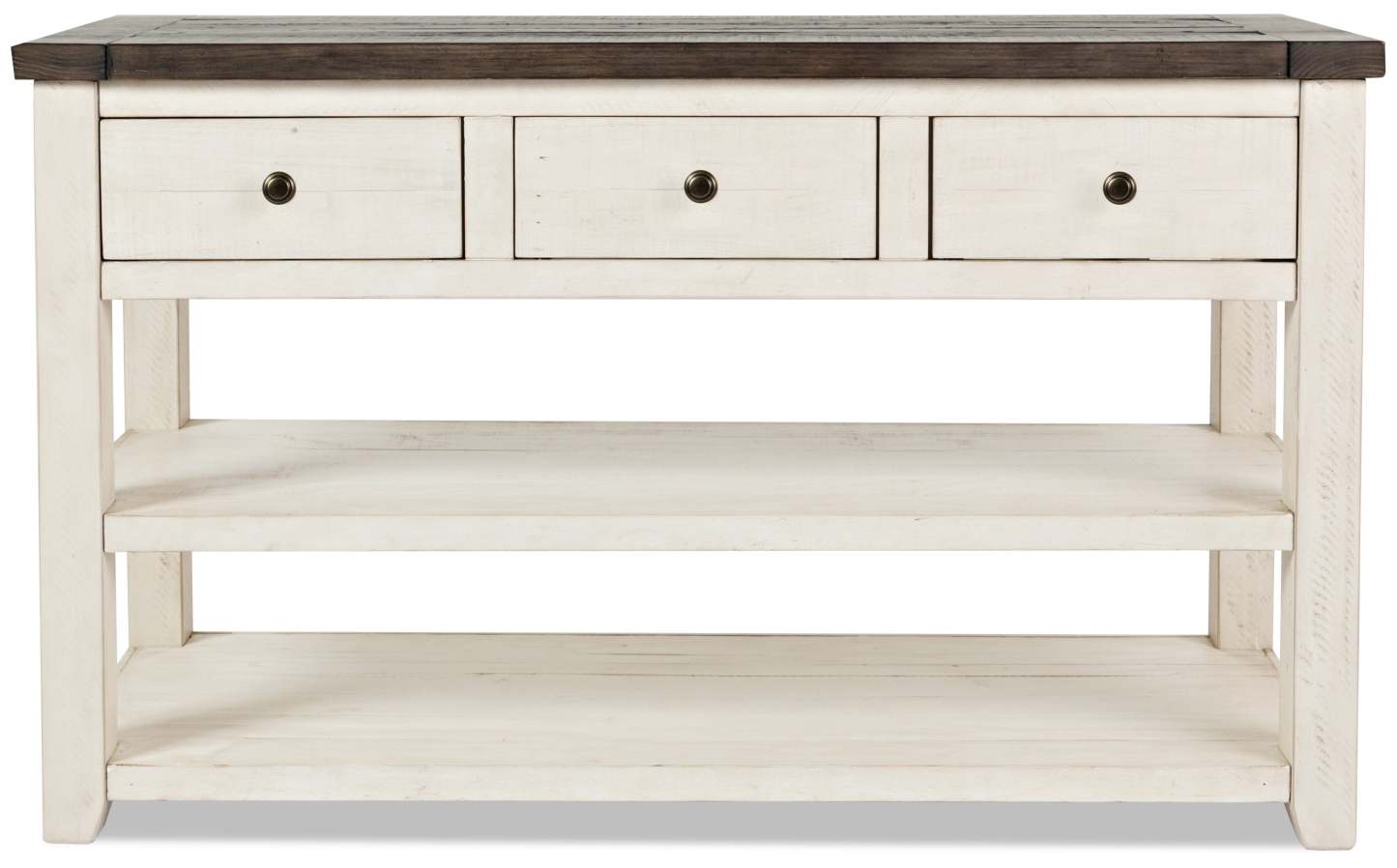Madison 50 Rustic Sofa Table with Storage and Shelf - White Wood|Table de salon rustique Madison de 50 po avec rangement et tablette - bois blanc