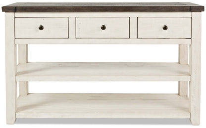 Madison 50 Rustic Sofa Table with Storage and Shelf - White Wood|Table de salon rustique Madison de 50 po avec rangement et tablette - bois blanc