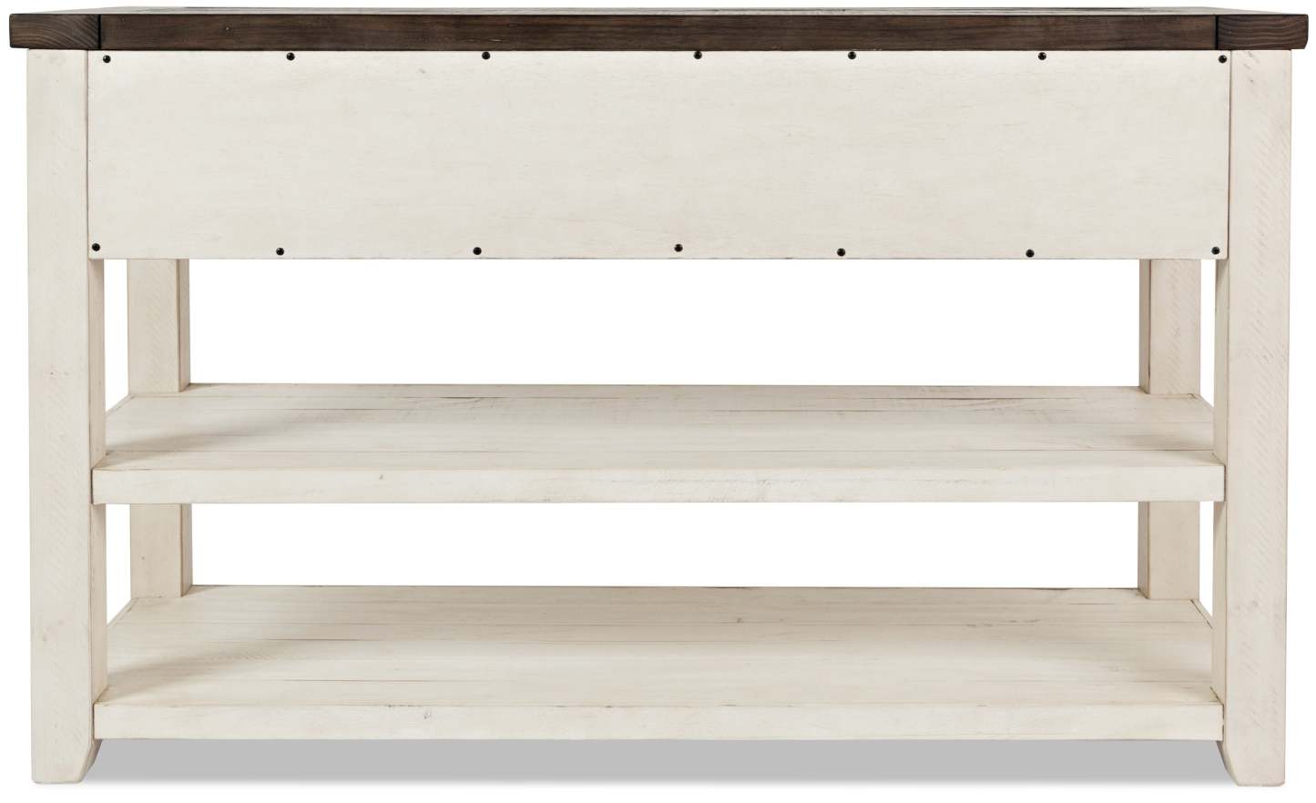 Madison 50 Rustic Sofa Table with Storage and Shelf - White Wood|Table de salon rustique Madison de 50 po avec rangement et tablette - bois blanc