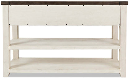 Madison 50 Rustic Sofa Table with Storage and Shelf - White Wood|Table de salon rustique Madison de 50 po avec rangement et tablette - bois blanc