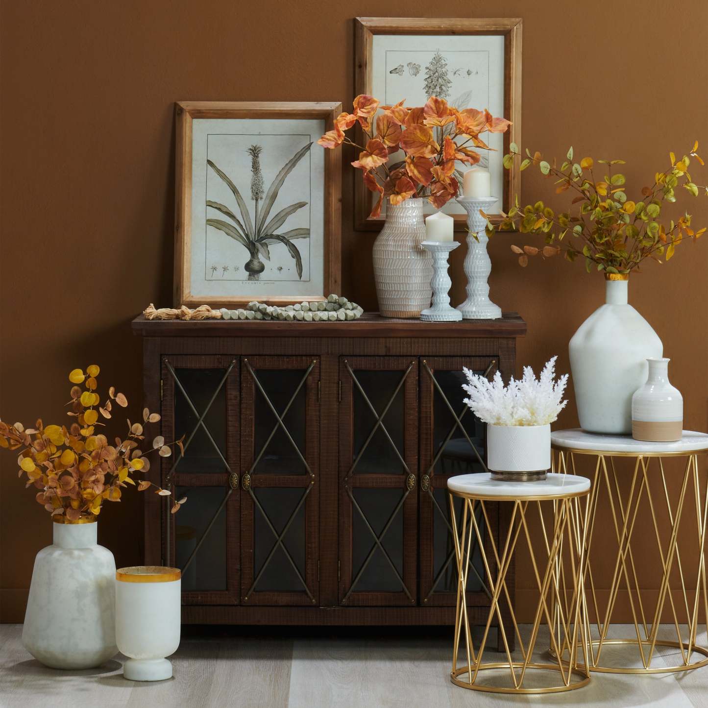 Dalilah 16 2-Pack Accent Table Package - Marbre blanc avec base dorée|Ensemble 2 tables d'appoint Dalilah de 16 po - marbre blanc avec base dorée