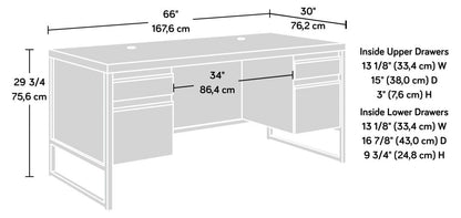 Bureau de direction Manhattan Gate de 65,98 po de qualité commerciale à 4 tiroirs - chêne mystique