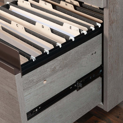 Bureau en forme de L Manhattan Gate de 65,98 po de qualité commerciale à 2 tiroirs - chêne mystique