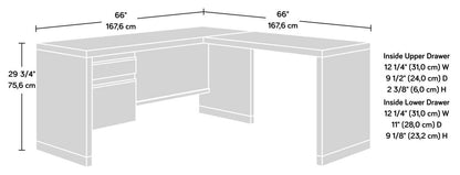 Bureau en forme de L Manhattan Gate de 65,98 po de qualité commerciale à 2 tiroirs - chêne mystique