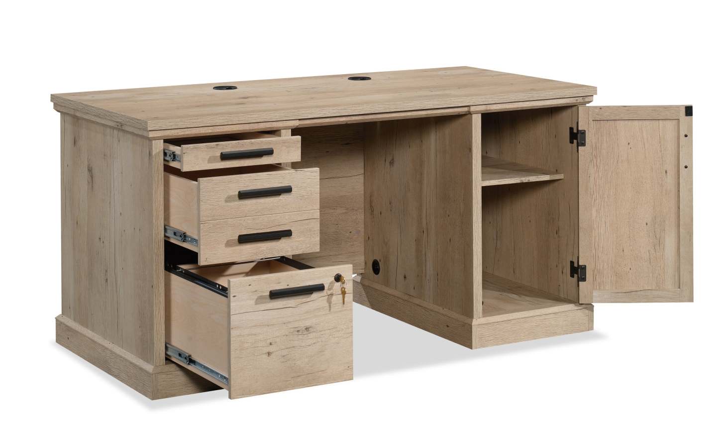 Bureau Mason Peak de qualité commerciale à 2 tiroirs avec armoire - chêne clair