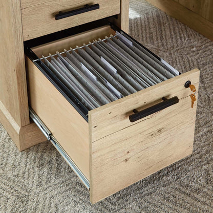 Bureau Mason Peak de qualité commerciale à 2 tiroirs avec armoire - chêne clair