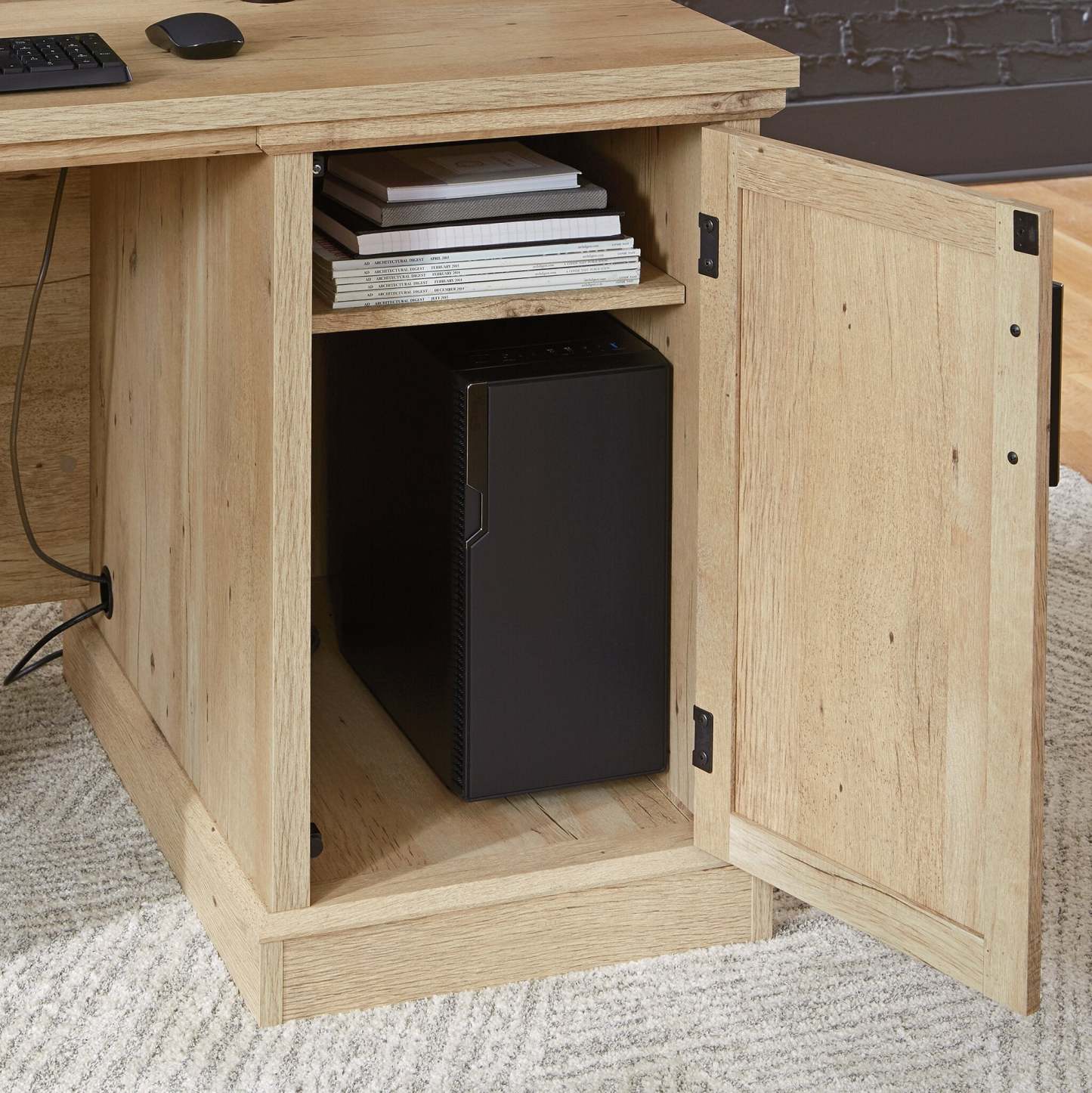 Bureau Mason Peak de qualité commerciale à 2 tiroirs avec armoire - chêne clair