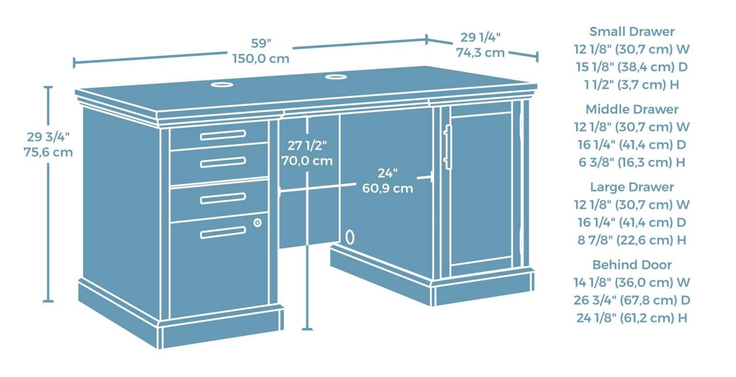 Bureau Mason Peak de qualité commerciale à 2 tiroirs avec armoire - chêne clair