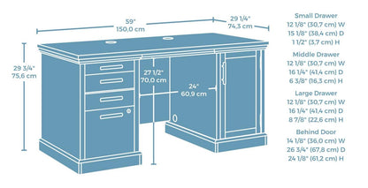 Bureau Mason Peak de qualité commerciale à 2 tiroirs avec armoire - chêne clair