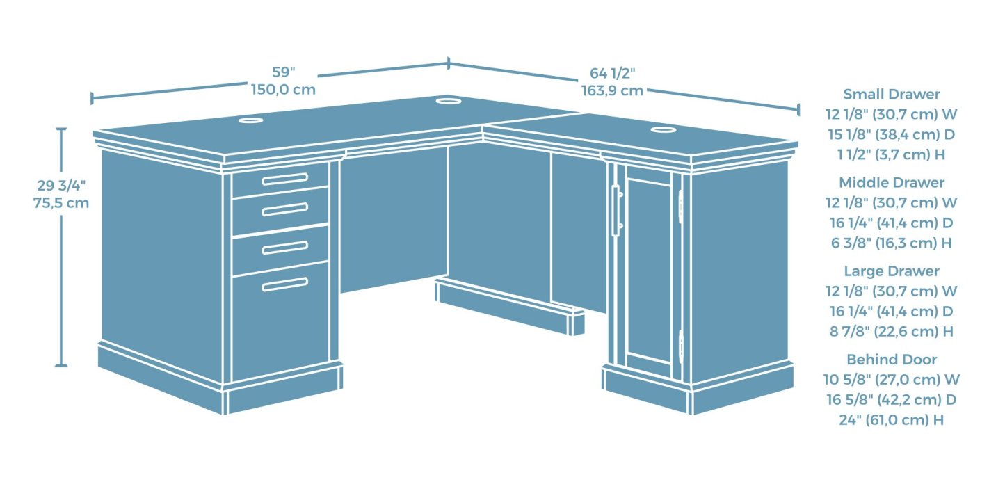 Bureau en forme de L Mason Peak de 59,06 po de qualité commerciale à 3 tiroirs avec armoire - chêne clair