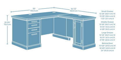 Bureau en forme de L Mason Peak de 59,06 po de qualité commerciale à 3 tiroirs avec armoire - chêne clair