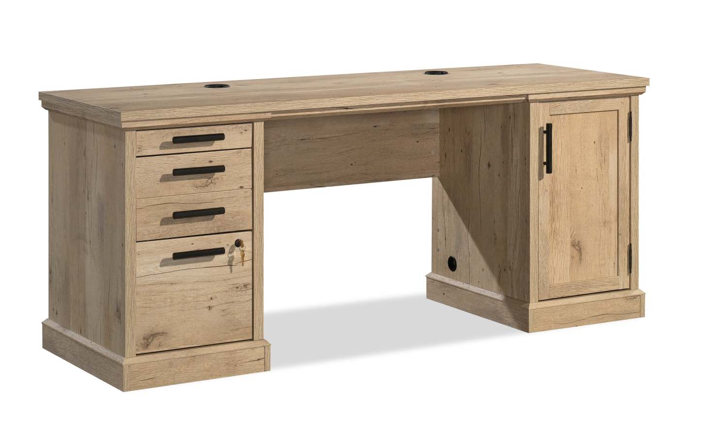 Bureau de style bahut Mason Peak 71,10 po de qualité commerciale à 3 tiroirs avec armoire - chêne clair
