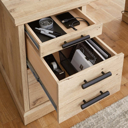 Bureau de style bahut Mason Peak 71,10 po de qualité commerciale à 3 tiroirs avec armoire - chêne clair