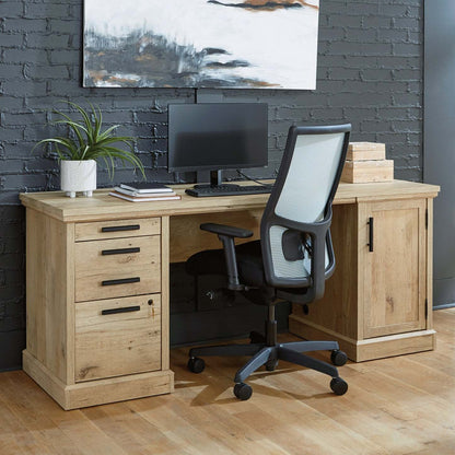 Bureau de style bahut Mason Peak 71,10 po de qualité commerciale à 3 tiroirs avec armoire - chêne clair