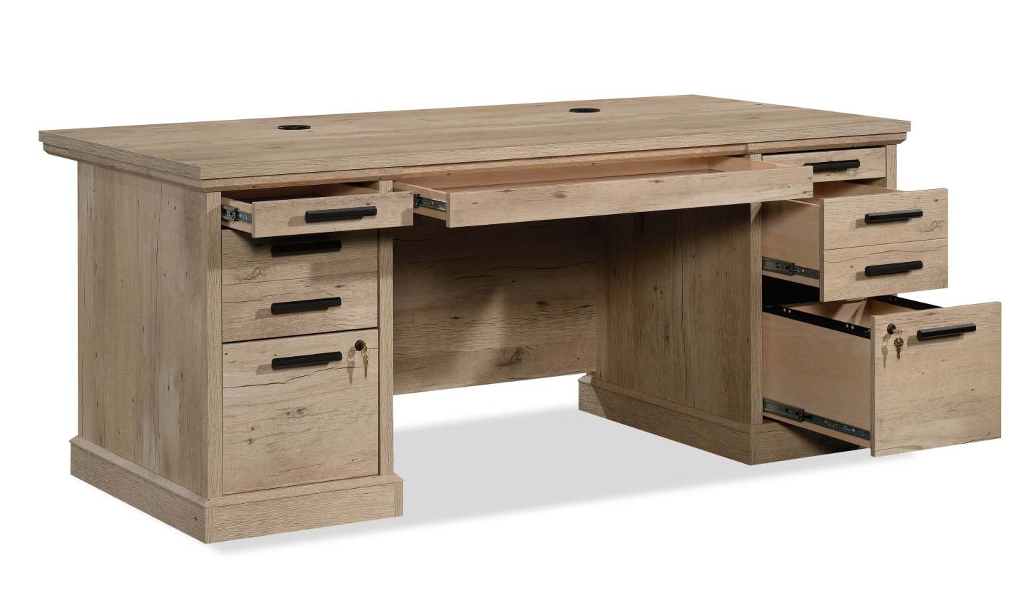 Bureau de direction Mason Peak de 71,10 po de qualité commerciale à 6 tiroirs - chêne clair