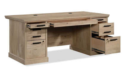 Bureau de direction Mason Peak de 71,10 po de qualité commerciale à 6 tiroirs - chêne clair