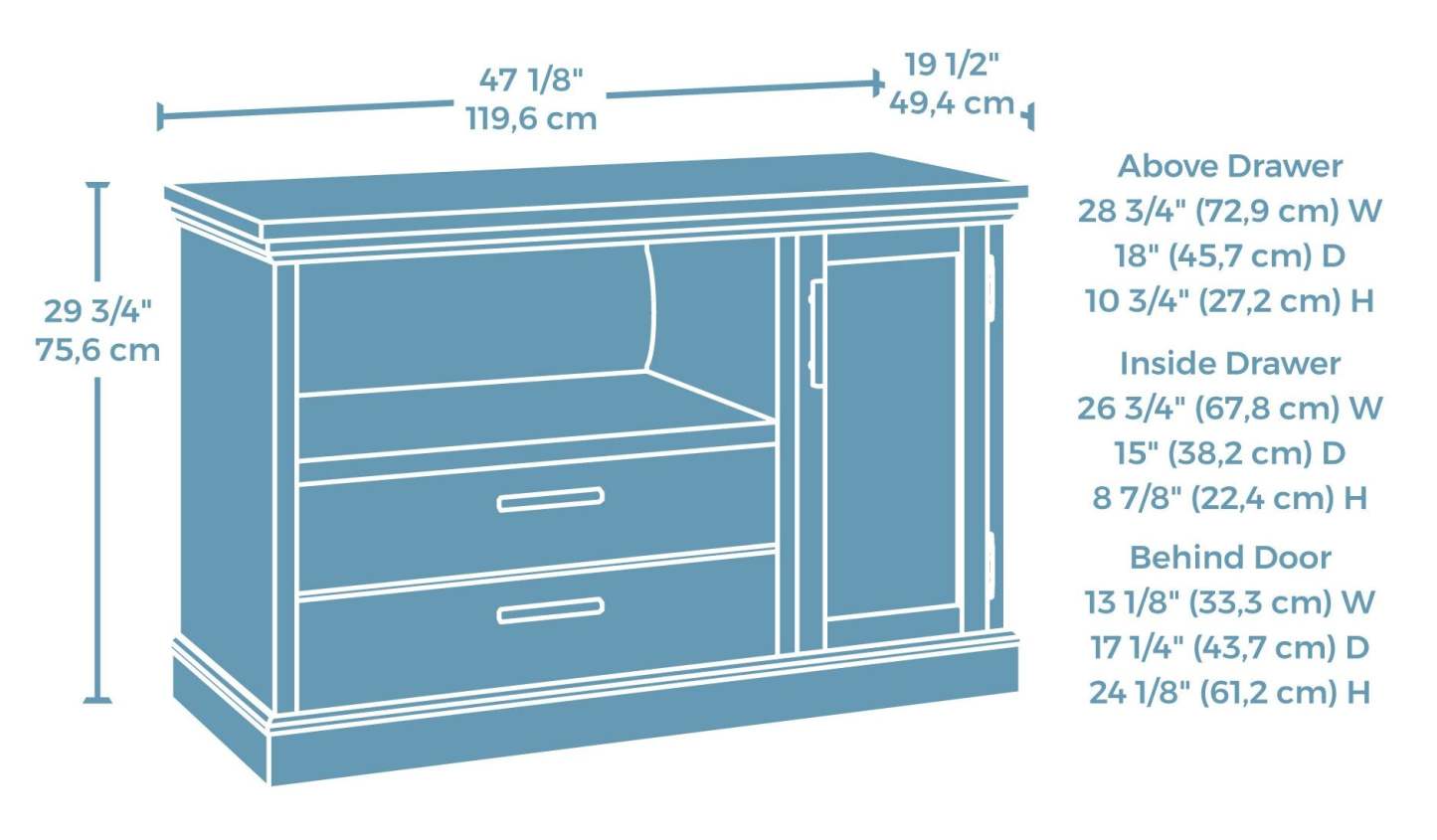 Mason Peak 47.09 Commercial Grade Small Credenza with Drawer & Cabinet - Prime Oak|Petit bahut Mason Peak de 47,09 po de qualité commerciale avec tiroir et armoire - chêne clair