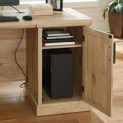 Bureau en forme de L Mason Peak de 71,10 po de qualité commerciale à 3 tiroirs avec armoire - chêne clair