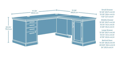 Bureau en forme de L Mason Peak de 71,10 po de qualité commerciale à 3 tiroirs avec armoire - chêne clair