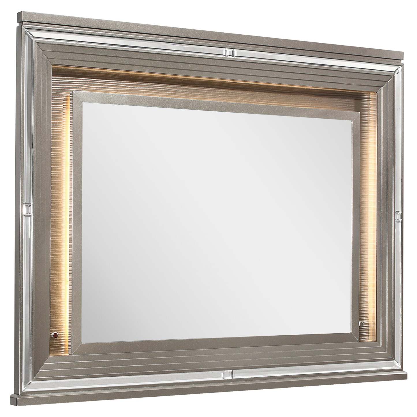 Miroir de commode de chambre Max avec lumière LED, Glam - Argent | Miroir de commode de chambre à coucher somptueux Max avec éclairage à DEL - argenté